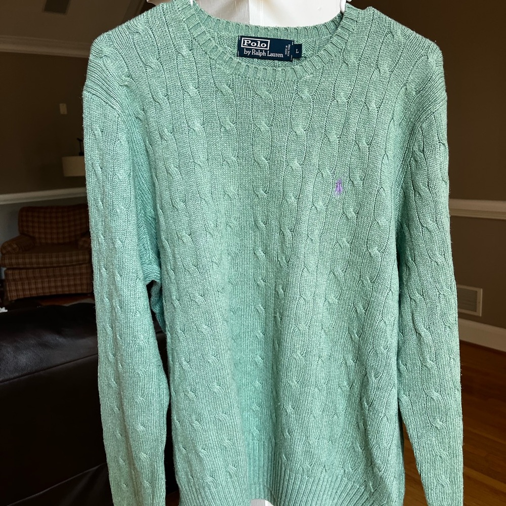Polo by Ralph Lauren Men's Mint Green Cable-Knit Crewneck Sweater